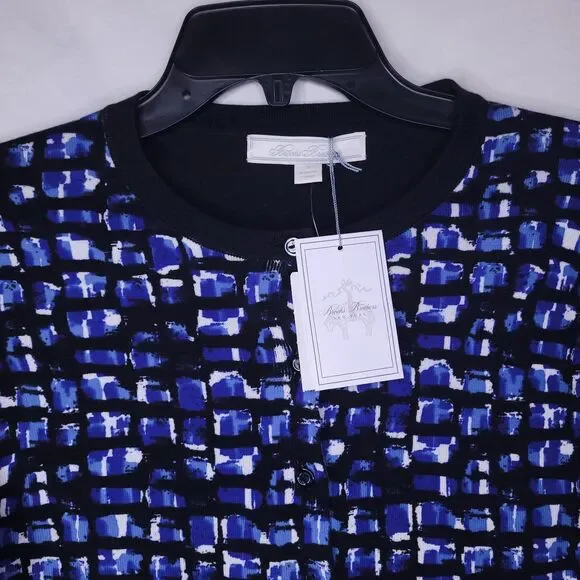Brooks Brothers Cardigan Womens Small Blue Twinset Abstract Cotton Jersey NWT - Picture 2 of 12
